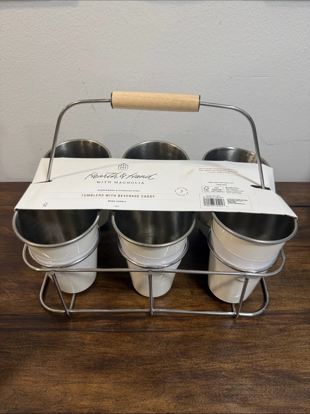 NWT Hearth & Hand with Magnolia White Tumbler Set with Beverage Caddy